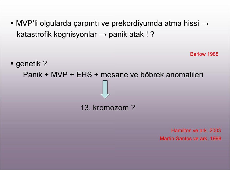 Panik + MVP + EHS + mesane ve böbrek anomalileri Barlow