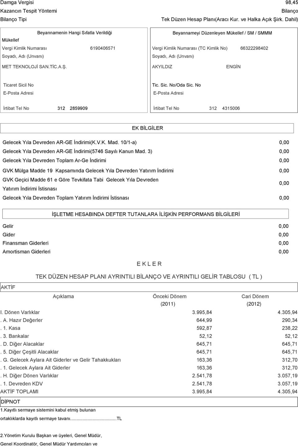 Soyadı, Adı (Unvanı) MET TEKNOLOJİ SAN.TİC.A.Ş. AKYILDIZ ENGİN Ticaret Sicil No E-Posta Adresi Tic. Sic. No/Oda Sic.