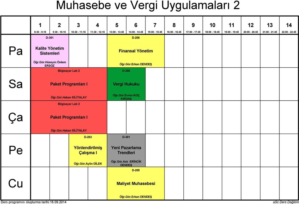 Hakan SİLİTALAY Bilgisayar Lab ket Programları I D-0 Finansal Yönetim Öğr.Gör.Erkan DENDEŞ D-0 Vergi Hukuku Öğr.