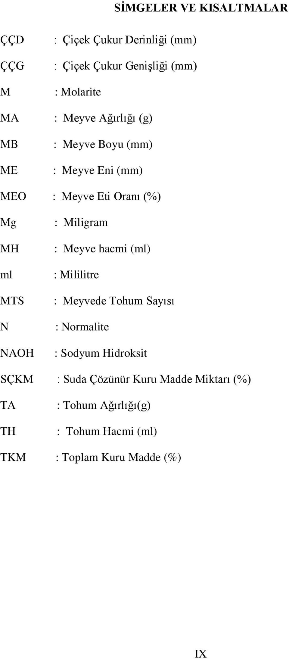 NAOH : Miligram : Meyve hacmi (ml) : Mililitre : Meyvede Tohum Sayısı : Normalite : Sodyum Hidroksit SÇKM