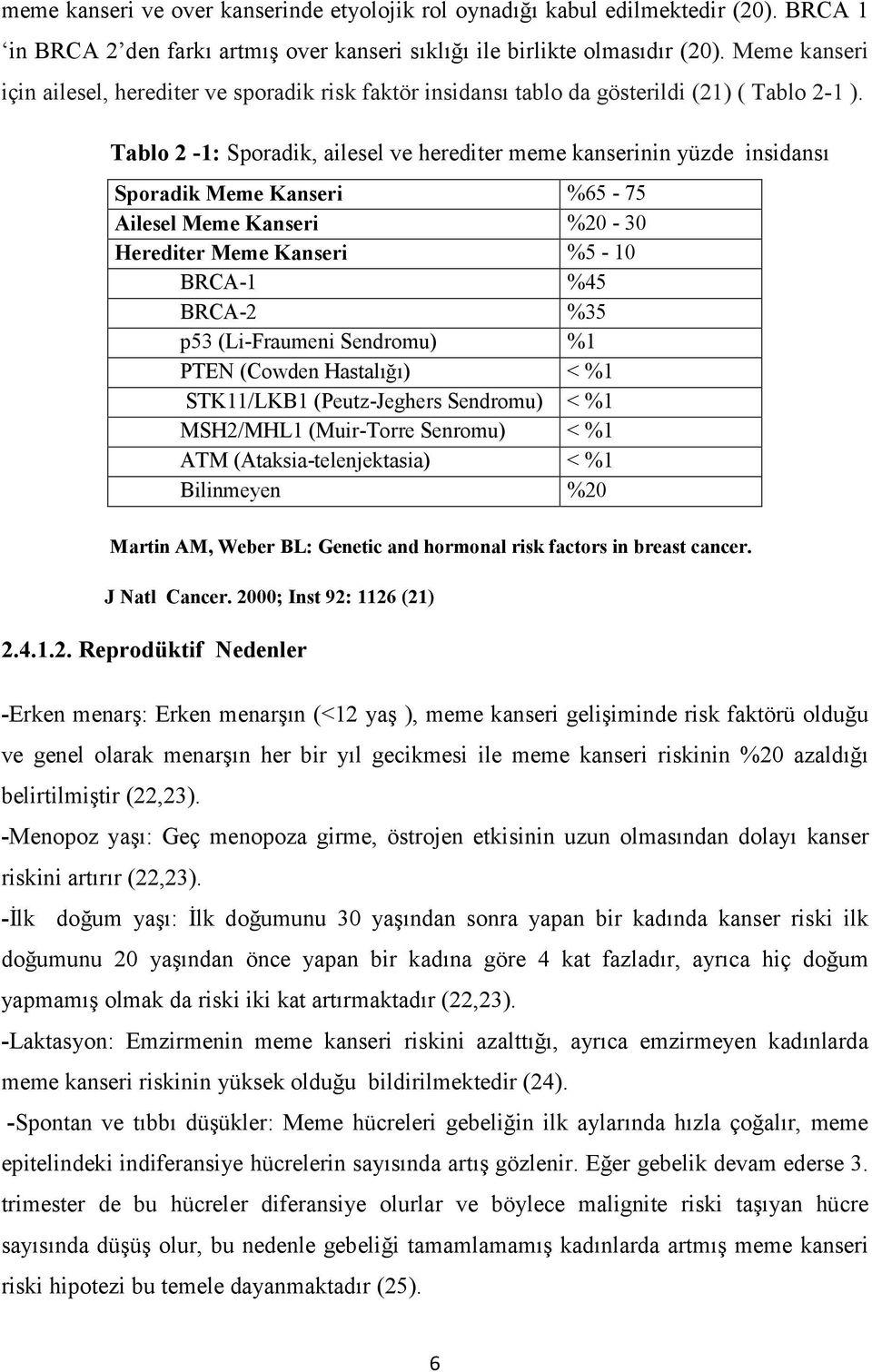 Tablo 2-1: Sporadik, ailesel ve herediter meme kanserinin yüzde insidansı Sporadik Meme Kanseri %65-75 Ailesel Meme Kanseri %20-30 Herediter Meme Kanseri %5-10 BRCA-1 %45 BRCA-2 %35 p53 (Li-Fraumeni