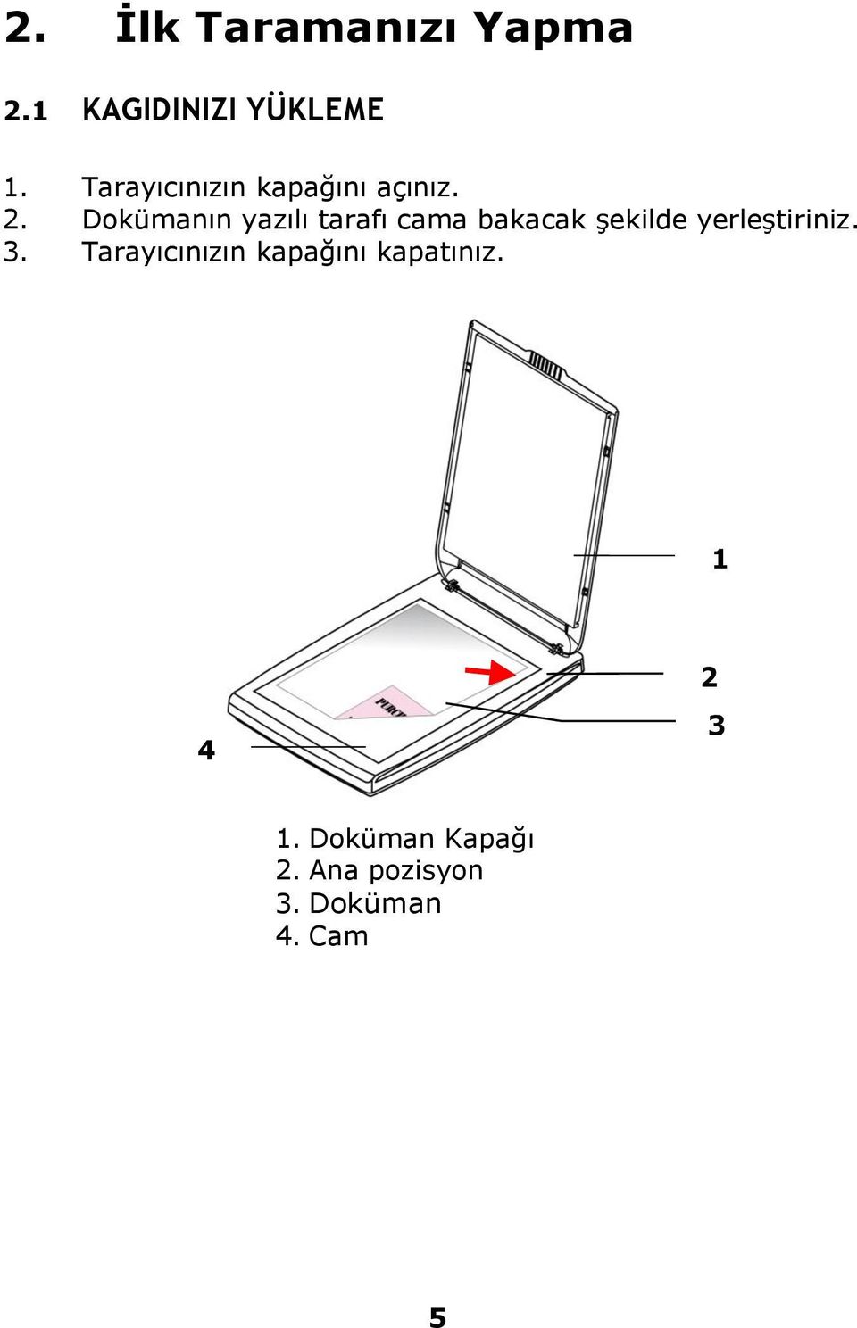 Dokümanın yazılı tarafı cama bakacak şekilde yerleştiriniz.