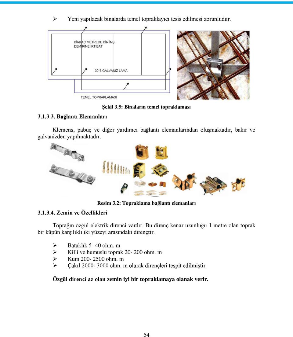 Zemin ve Özellikleri Resim 3.2: Topraklama bağlantı elemanları Toprağın özgül elektrik direnci vardır.