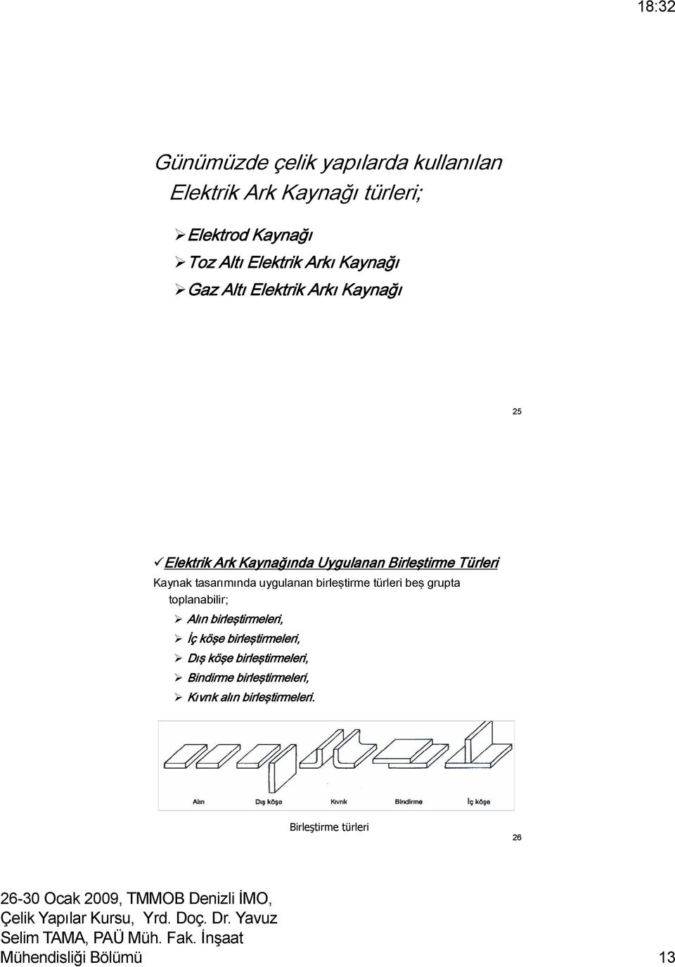 birleştirme türleri beş grupta toplanabilir; Alın birleştirmeleri, İç köşe birleştirmeleri, Dış köşe birleştirmeleri,