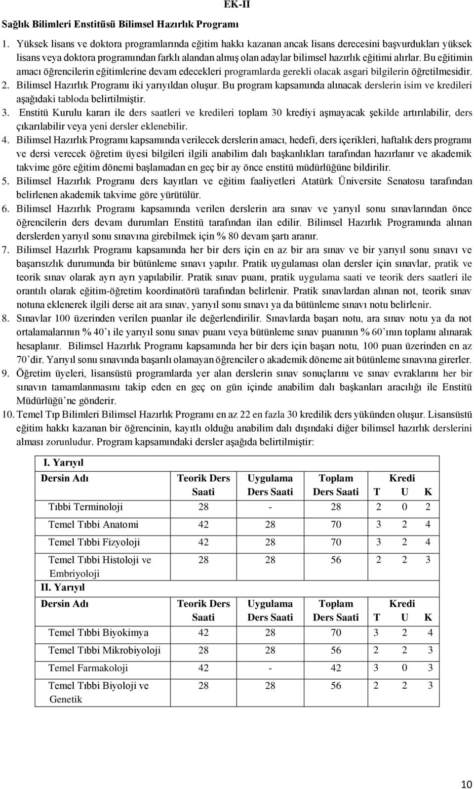 alırlar. Bu eğitimin amacı öğrencilerin eğitimlerine devam edecekleri programlarda gerekli olacak asgari bilgilerin öğretilmesidir. 2. Bilimsel Hazırlık Programı iki yarıyıldan oluşur.