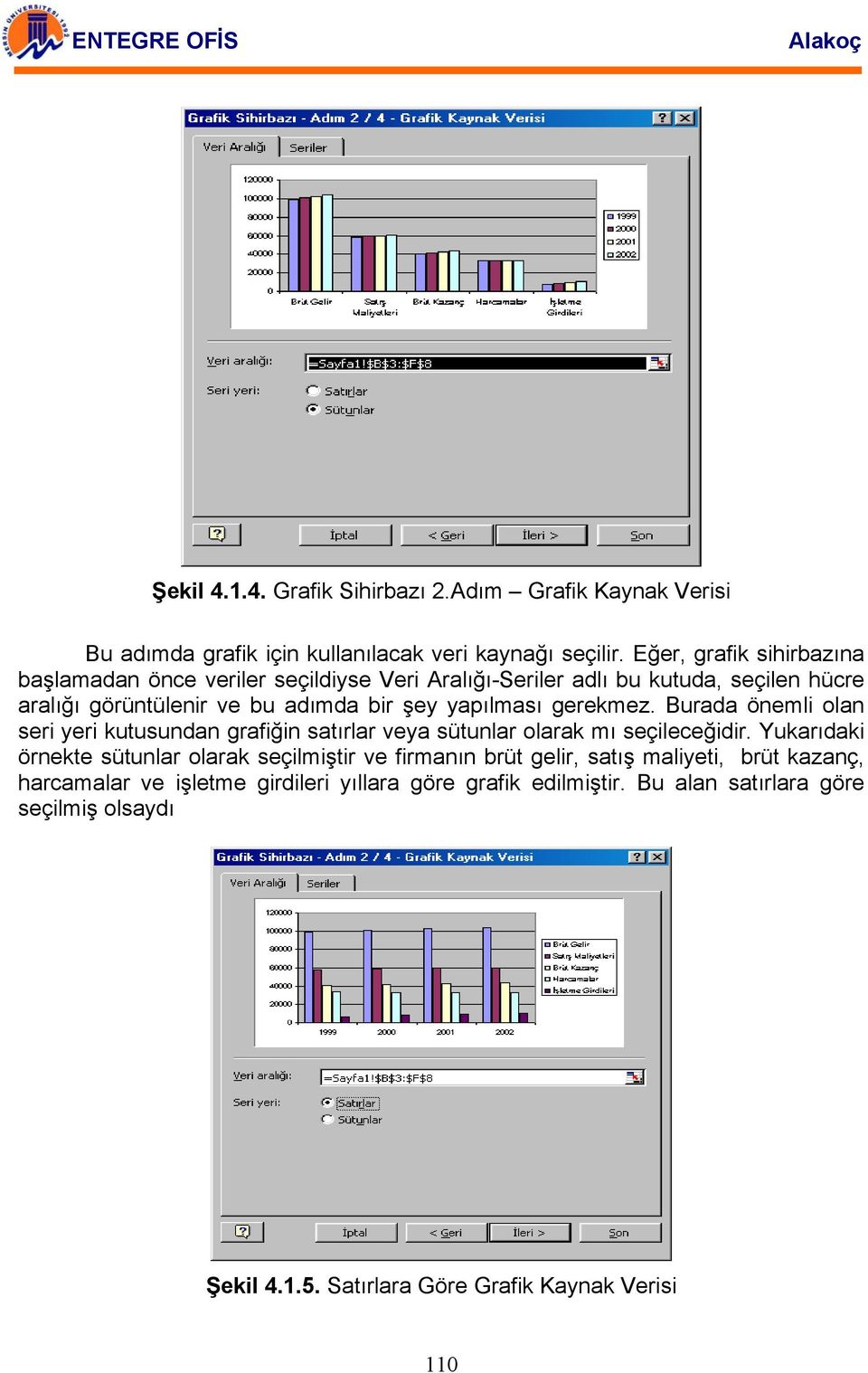 yapılması gerekmez. Burada önemli olan seri yeri kutusundan grafiğin satırlar veya sütunlar olarak mı seçileceğidir.