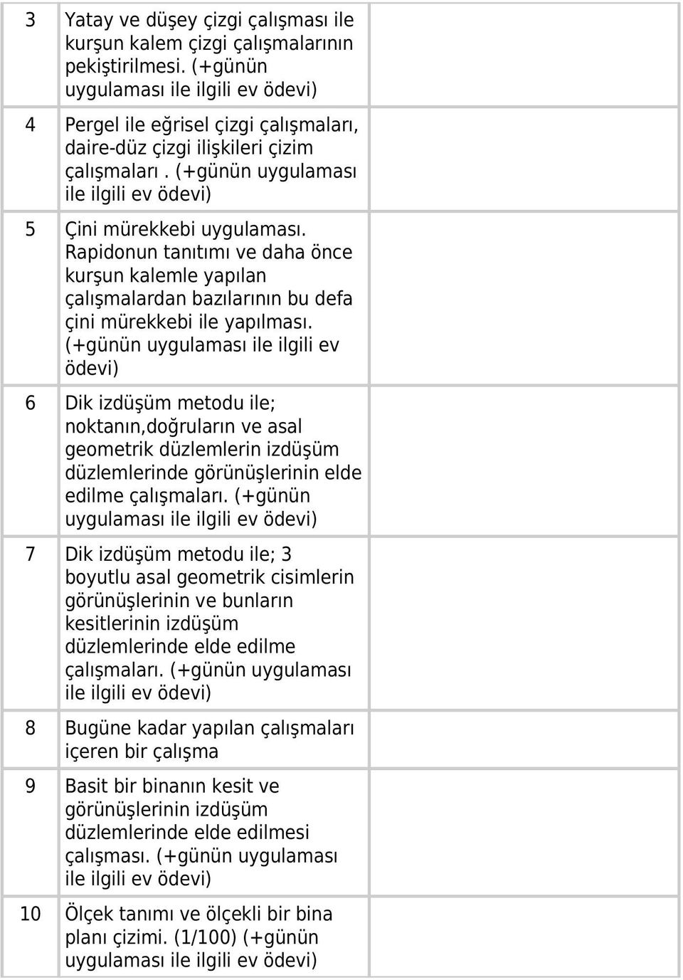 (+günün uygulaması ile ilgili ev ödevi) 6 Dik izdüşüm metodu ile; noktanın,doğruların ve asal geometrik düzlemlerin izdüşüm düzlemlerinde görünüşlerinin elde edilme çalışmaları.