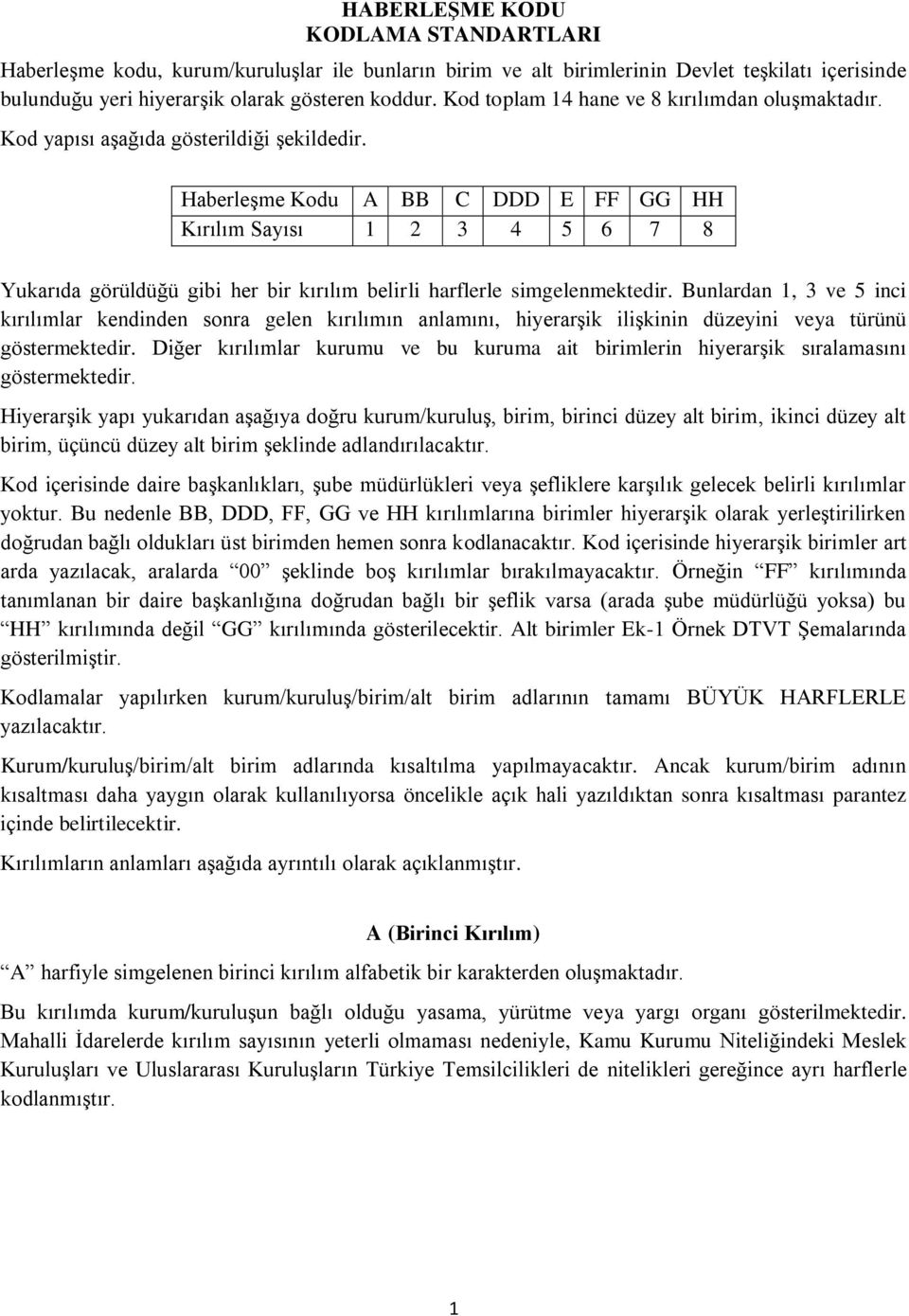 HaberleĢme Kodu A BB C DDD E FF GG HH Kırılım Sayısı 1 2 3 4 5 6 7 8 Yukarıda görüldüğü gibi her bir kırılım belirli harflerle simgelenmektedir.