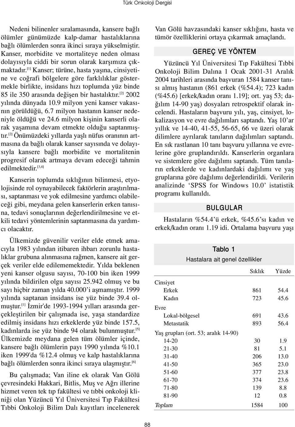 [1] Kanser; türüne, hasta yafl na, cinsiyetine ve co rafi bölgelere göre farkl l klar göstermekle birlikte, insidans h z toplumda yüz binde 85 ile 350 aras nda de iflen bir hastal kt r.