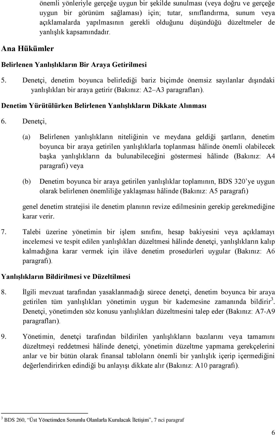 Denetçi, denetim boyunca belirlediği bariz biçimde önemsiz sayılanlar dışındaki yanlışlıkları bir araya getirir (Bakınız: A2 A3 paragrafları).