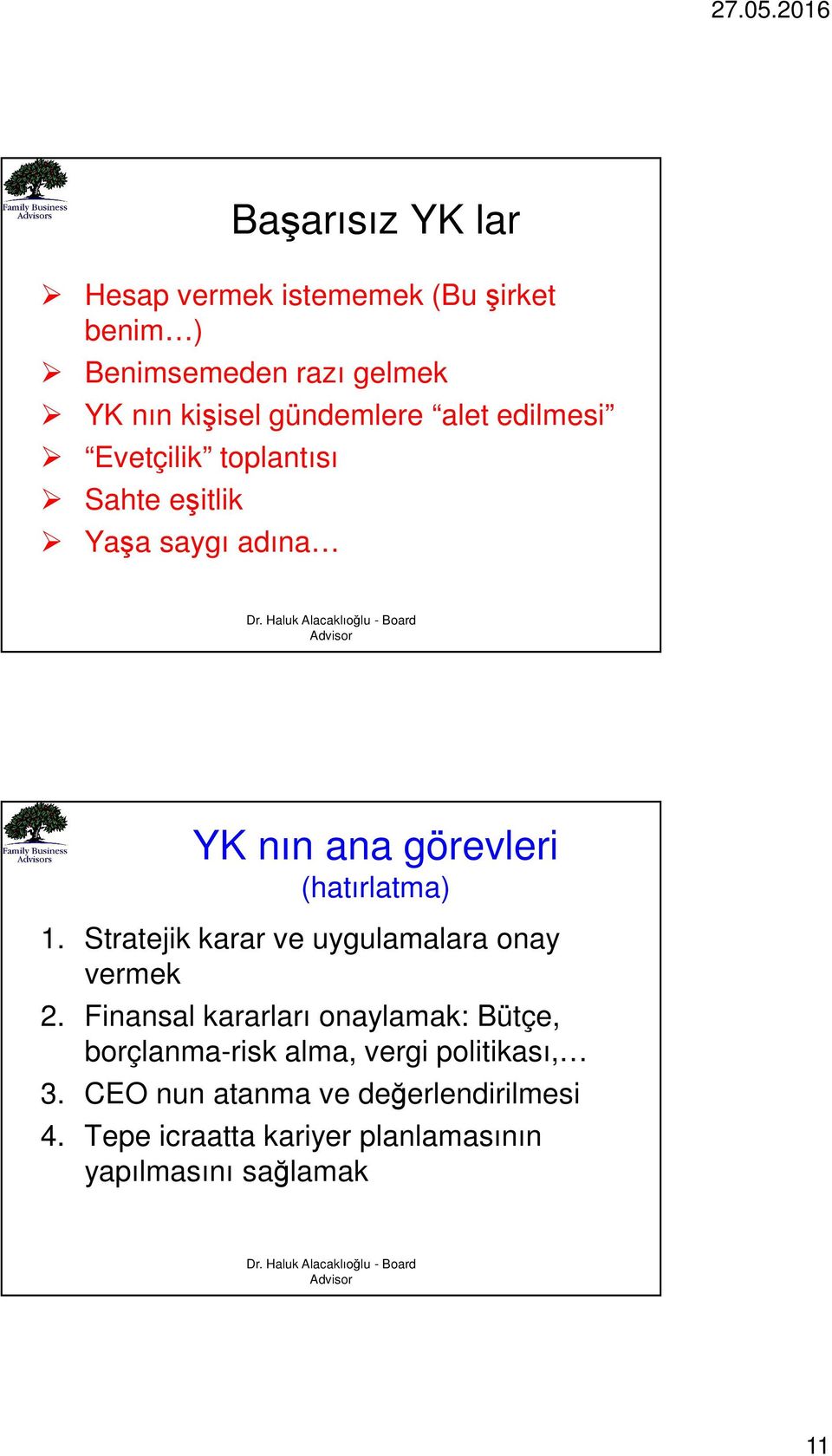 Stratejik karar ve uygulamalara onay vermek 2.