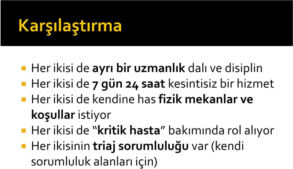 mekanlar ve koşullar istiyor Her ikisi de kritik hasta bakımında