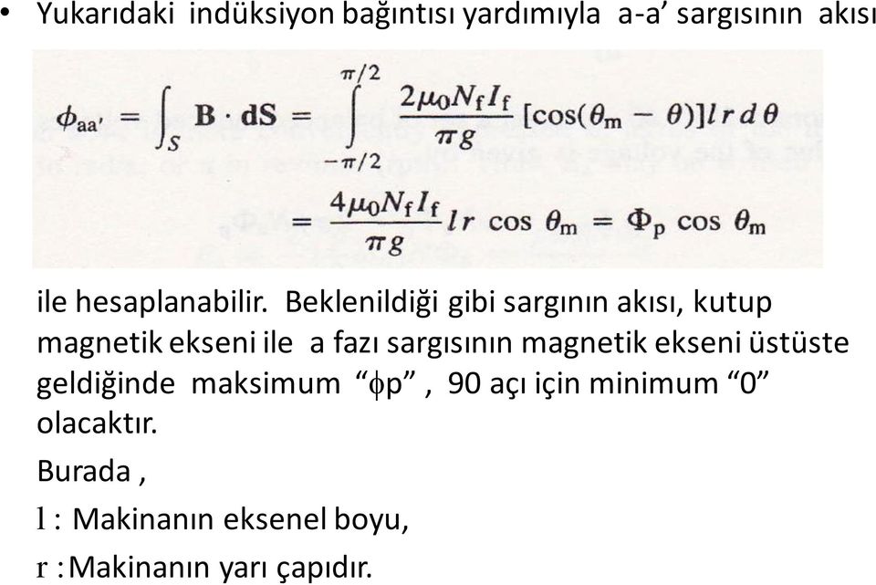 Beklenildiği gibi sargının akısı, kutup magnetik ekseni ile a fazı