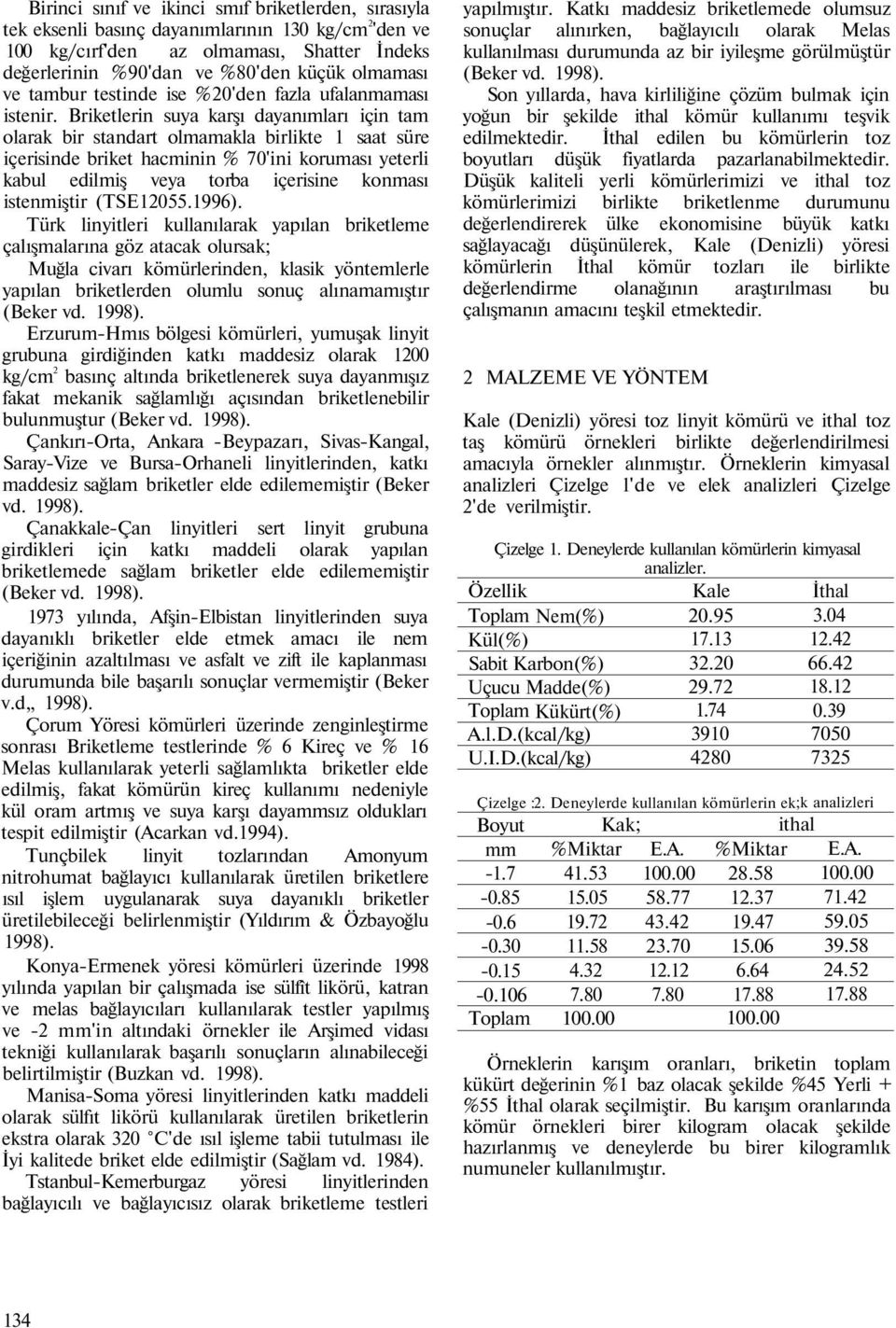 Briketlerin suya karşı dayanımları için tam olarak bir standart olmamakla birlikte 1 saat süre içerisinde briket hacminin % 70'ini koruması yeterli kabul edilmiş veya torba içerisine konması