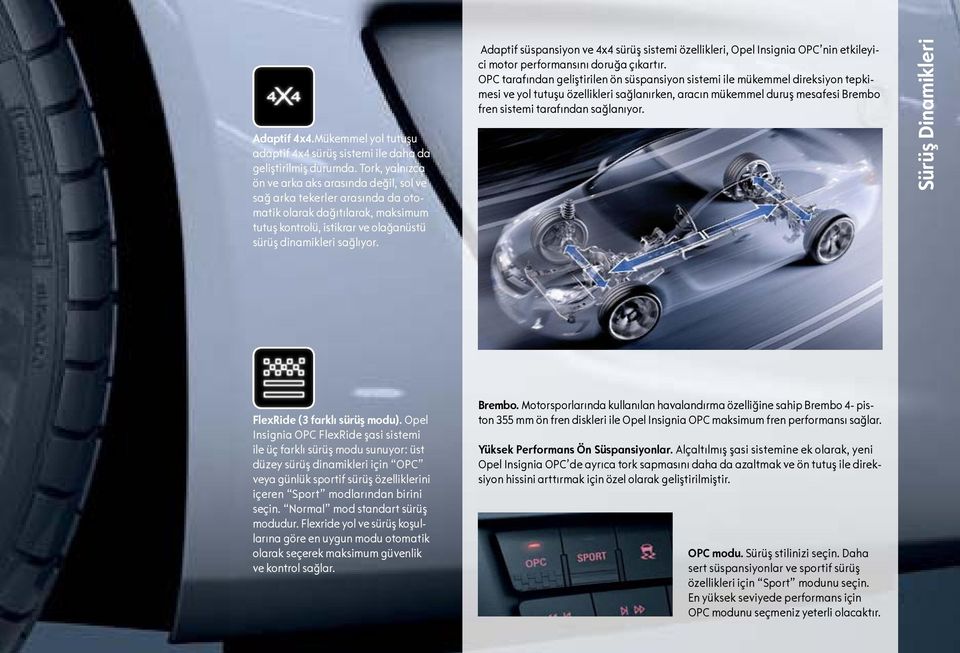 Adaptif süspansiyon ve 4x4 sürüş sistemi özellikleri, Opel Insignia OPC nin etkileyici motor performansını doruğa çıkartır.