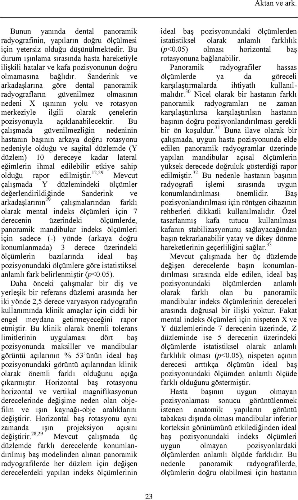 Sanderink ve arkadaşlarına göre dental panoramik radyografların güvenilmez olmasının nedeni X ışınının yolu ve rotasyon merkeziyle ilgili olarak çenelerin pozisyonuyla açıklanabilecektir.