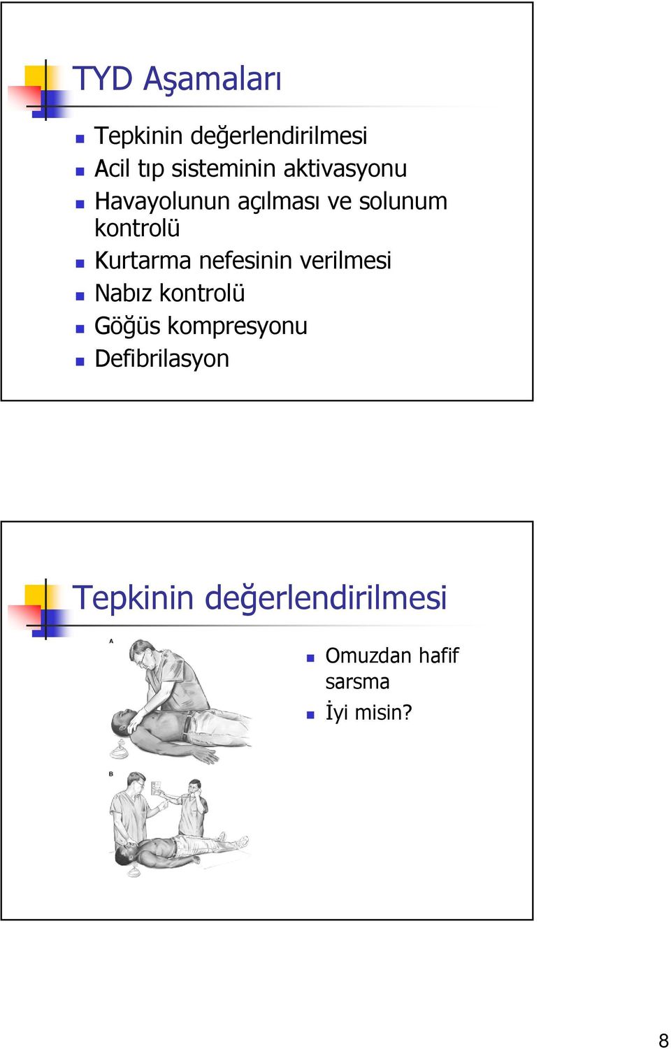 nefesinin verilmesi Nabız kontrolü Göğüs kompresyonu