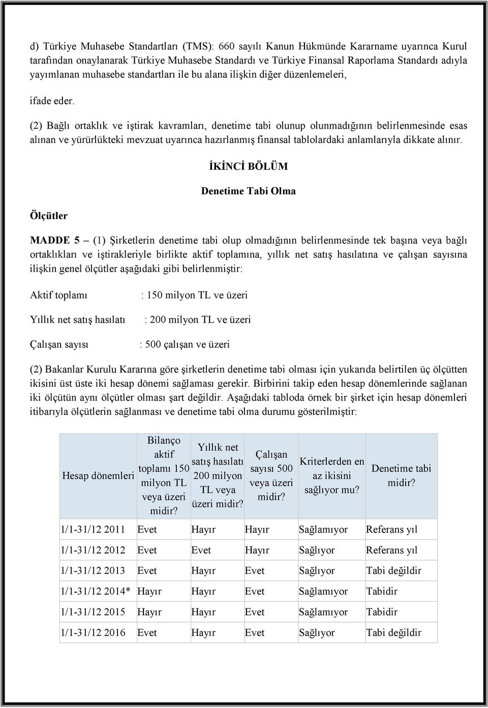 (2) Bağlı ortaklık ve iştirak kavramları, denetime tabi olunup olunmadığının belirlenmesinde esas alınan ve yürürlükteki mevzuat uyarınca hazırlanmış finansal tablolardaki anlamlarıyla dikkate alınır.