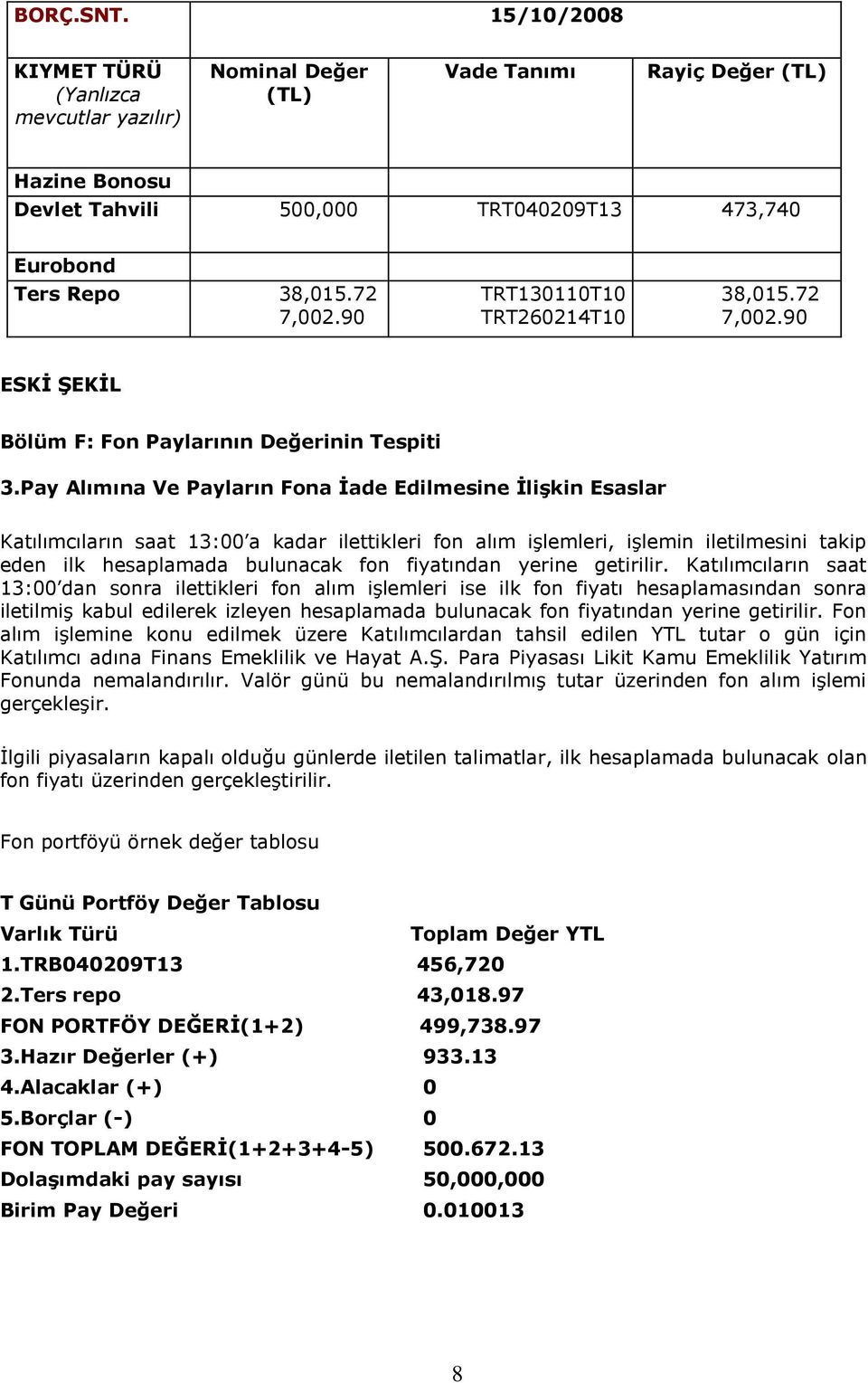 Pay Alımına Ve Payların Fona İade Edilmesine İlişkin Esaslar Katılımcıların saat 13:00 a kadar ilettikleri fon alım işlemleri, işlemin iletilmesini takip eden ilk hesaplamada bulunacak fon fiyatından