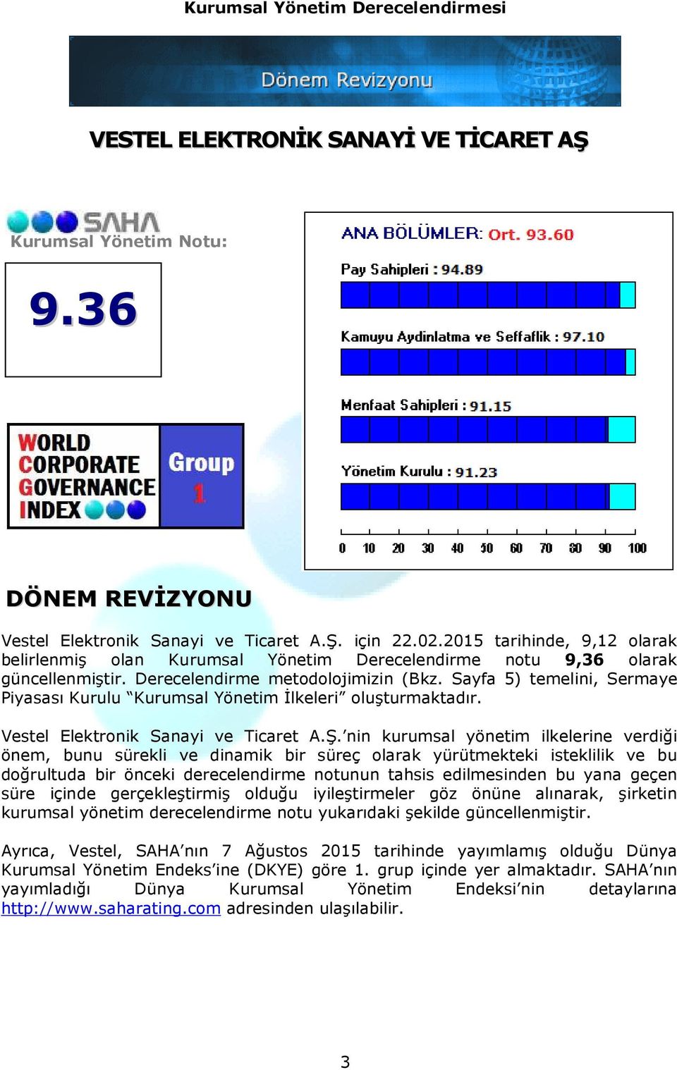 Sayfa 5) temelini, Sermaye Piyasası Kurulu Kurumsal Yönetim İlkeleri oluşturmaktadır. Vestel Elektronik Sanayi ve Ticaret A.Ş.