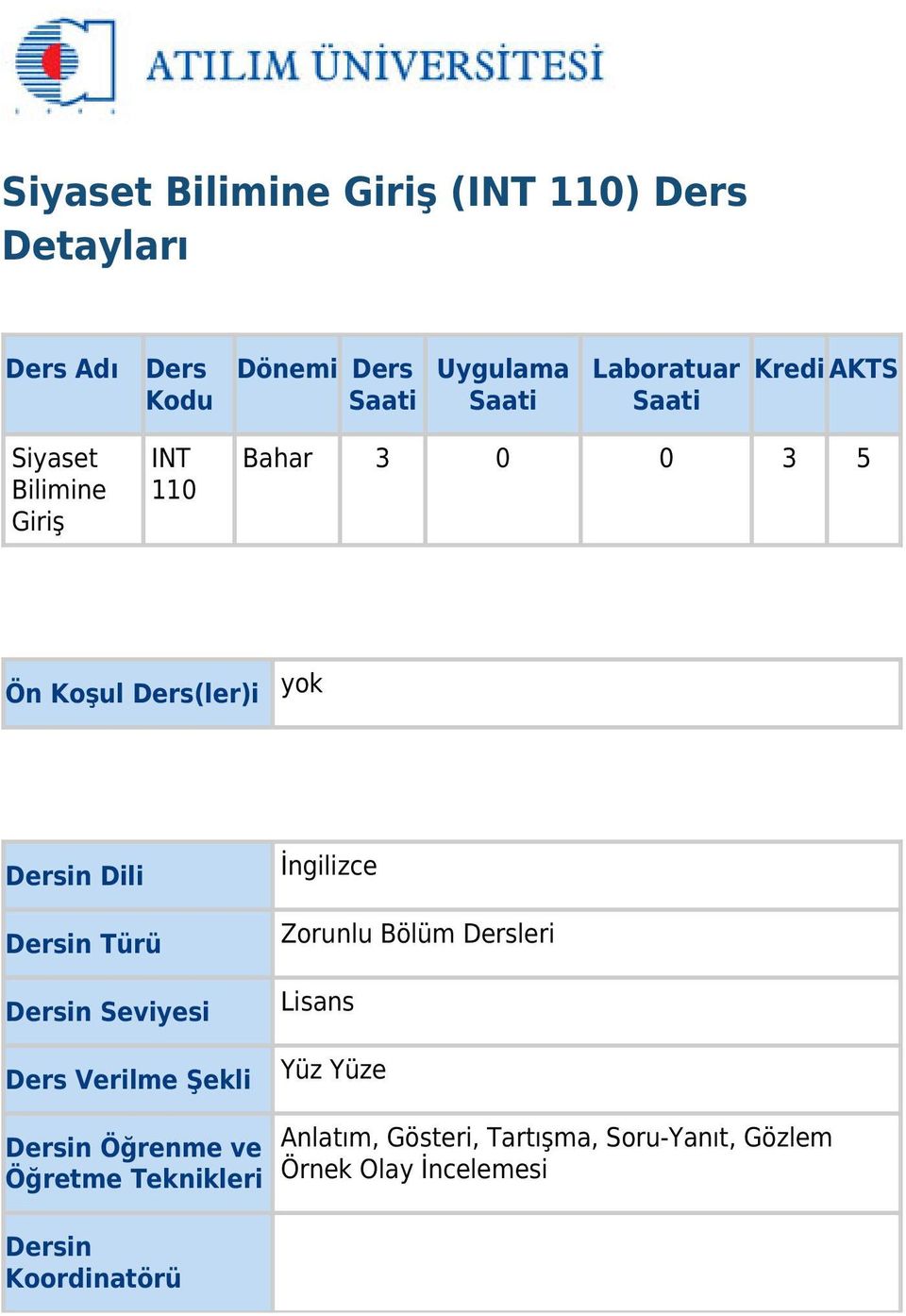 Dili Dersin Türü Dersin Seviyesi Ders Verilme Şekli İngilizce Zorunlu Bölüm Dersleri Lisans Yüz Yüze Dersin