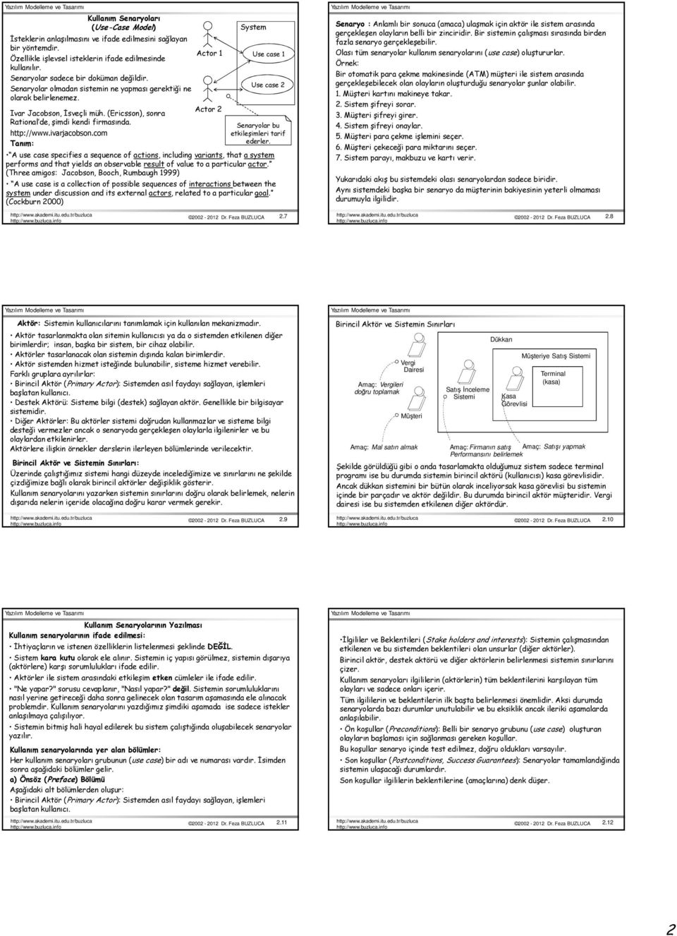 http://www.ivarjacobson.com Tanım: Actor 1 Actor 2 System Use case 1 Use case 2 Senaryolar bu etkileşimleri tarif ederler.