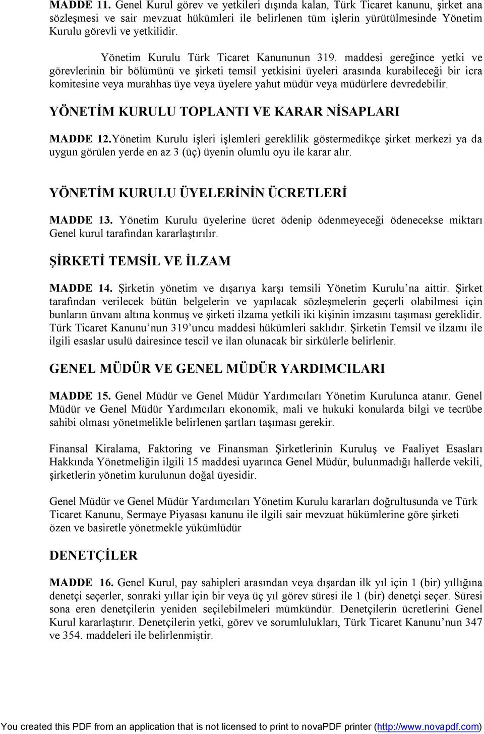 Yönetim Kurulu Türk Ticaret Kanununun 319.