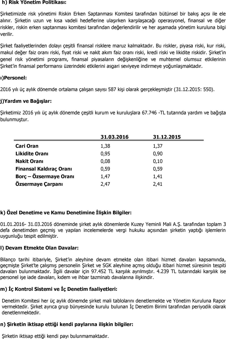 bilgi verilir. Şirket faaliyetlerinden dolayı çeşitli finansal risklere maruz kalmaktadır.