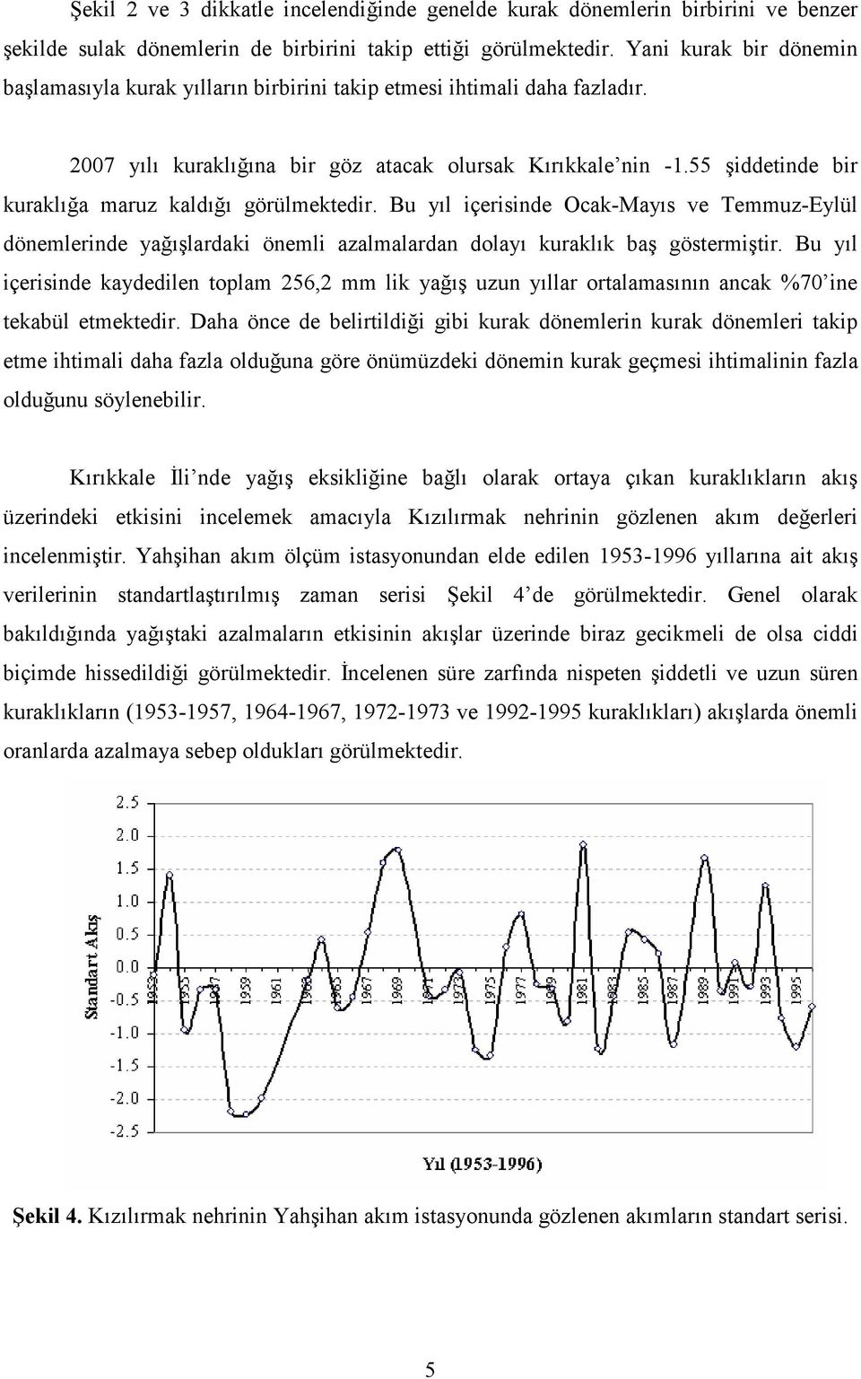 55 şiddetinde bir kuraklığa maruz kaldığı görülmektedir. Bu yıl içerisinde Ocak-Mayıs ve Temmuz-Eylül dönemlerinde yağışlardaki önemli azalmalardan dolayı kuraklık baş göstermiştir.