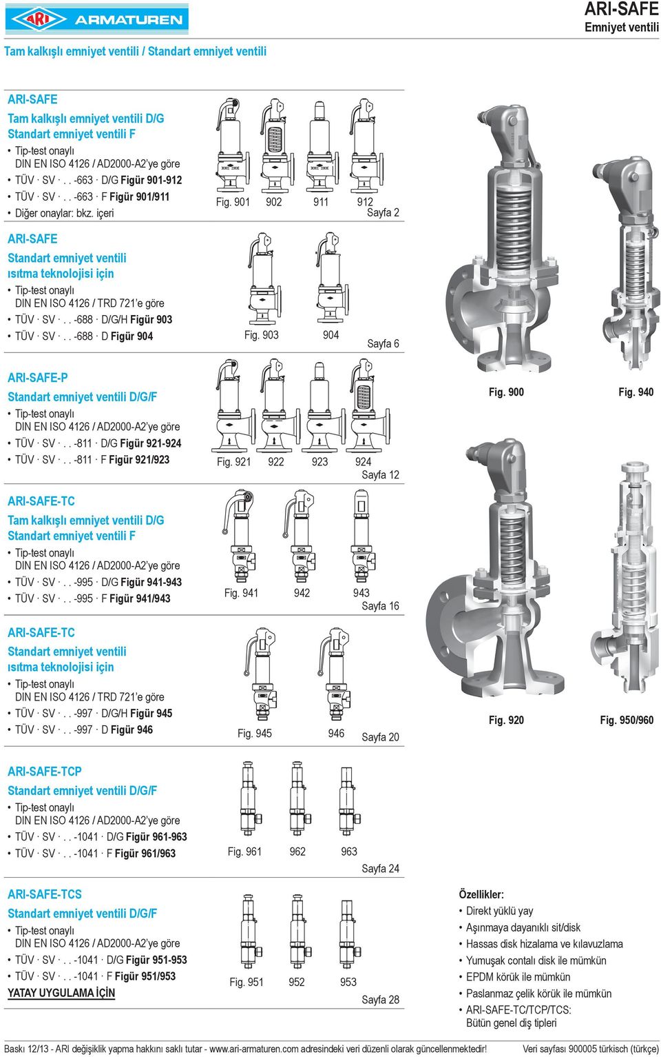 içeri Sayfa 2 ARI-SAFE Standart emniyet ventili ısıtma teknolojisi için Tip-test onaylı DIN EN ISO 4126 / TRD 721 e göre TÜV SV.. -688 D/G/H Figür 903 TÜV SV.. -688 D Figür 904 Fig.