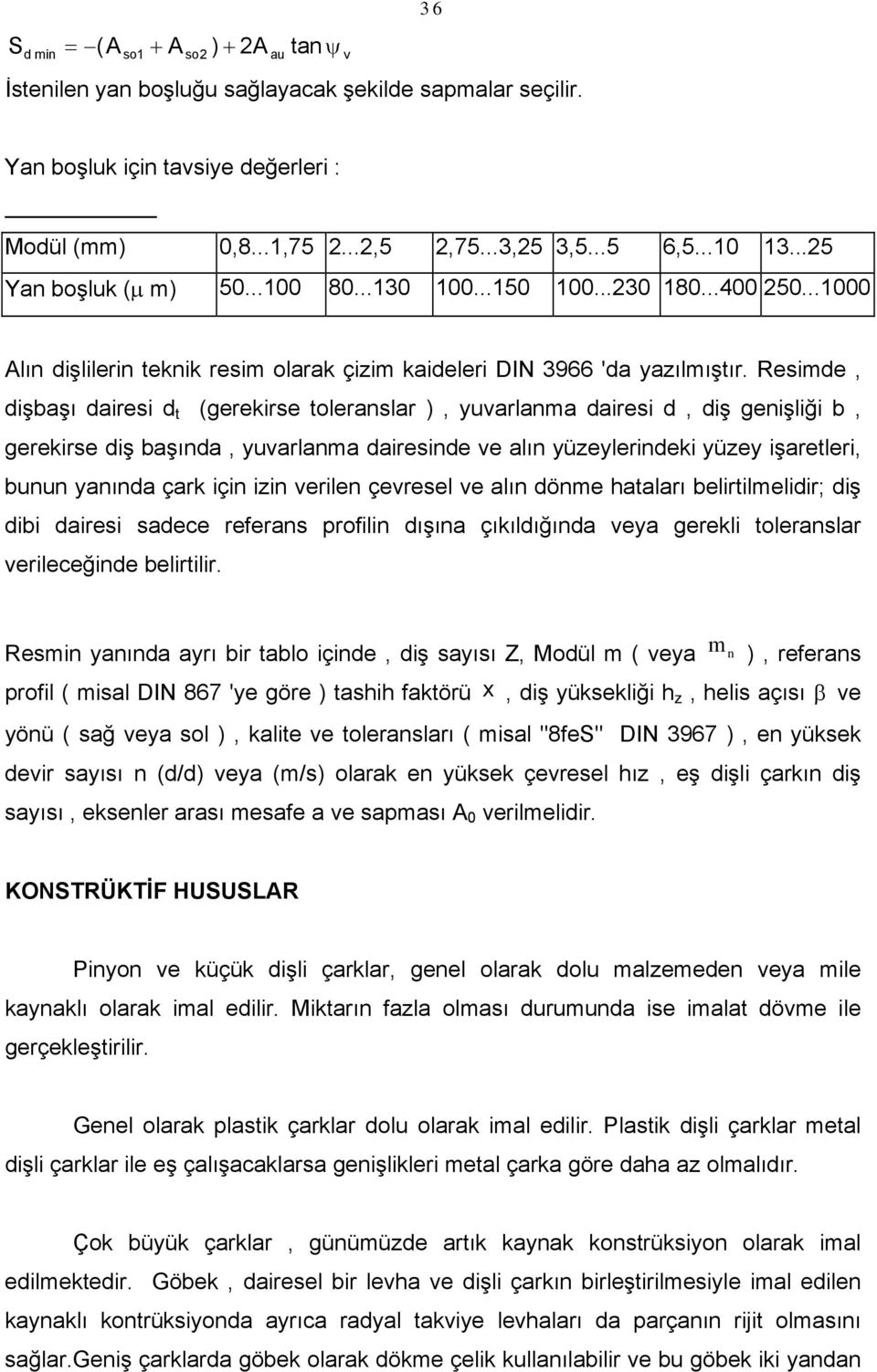 Resimde, dişbaşı dairesi d t (gerekirse toleranslar ), yuvarlanma dairesi d, diş genişliği b, gerekirse diş başında, yuvarlanma dairesinde ve alın yüzeylerindeki yüzey işaretleri, bunun yanında çark