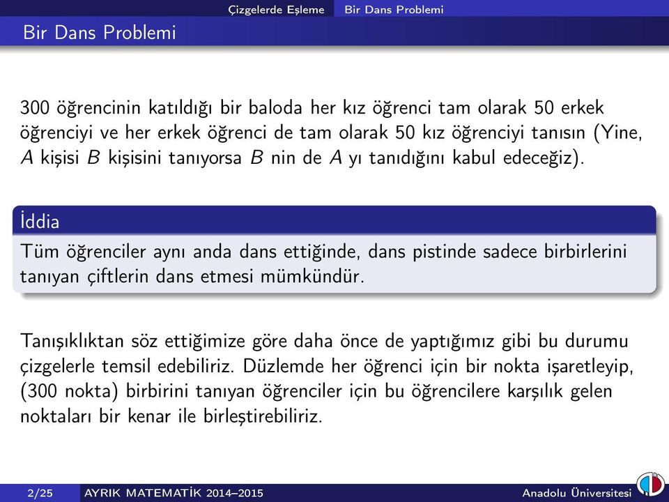 İddia Tüm öğrenciler aynı anda dans ettiğinde, dans pistinde sadece birbirlerini tanıyan çiftlerin dans etmesi mümkündür.