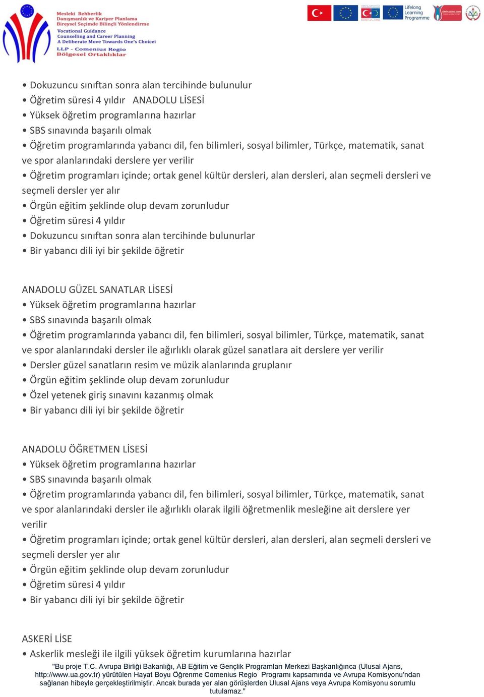 güzel sanatların resim ve müzik alanlarında gruplanır Özel yetenek giriş sınavını kazanmış olmak ANADOLU ÖĞRETMEN LİSESİ ve spor alanlarındaki dersler ile ağırlıklı olarak ilgili öğretmenlik