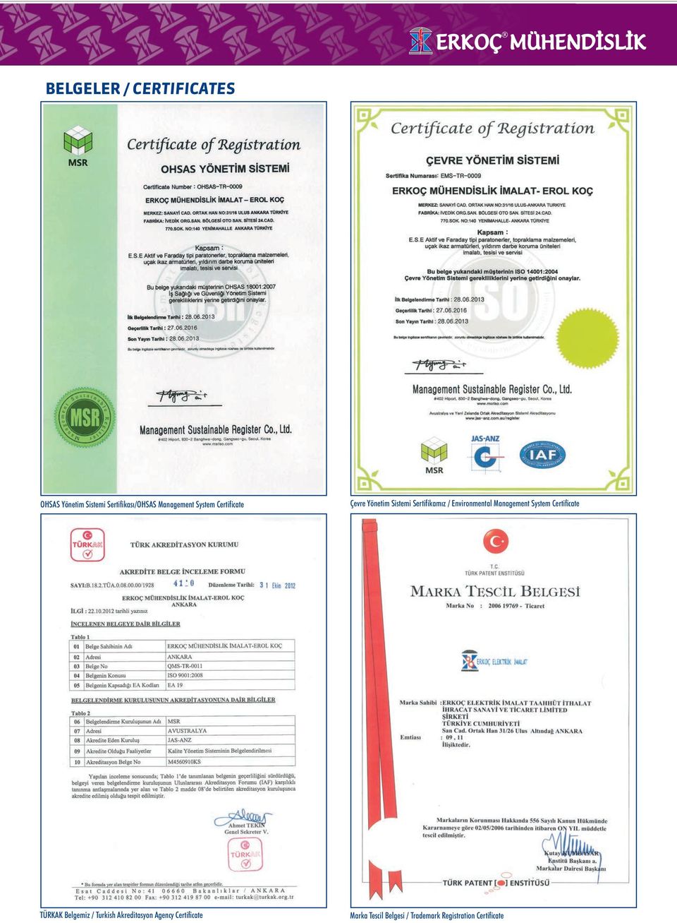 Environmental Management System Certificate TÜRKAK Belgemiz / Turkish