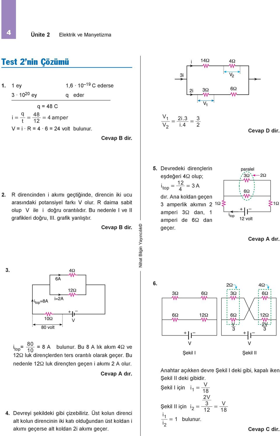 Elektrik Akımı, Potansiyel Fark ve Direnç Testlerinin Çözümleri - PDF  Ücretsiz indirin