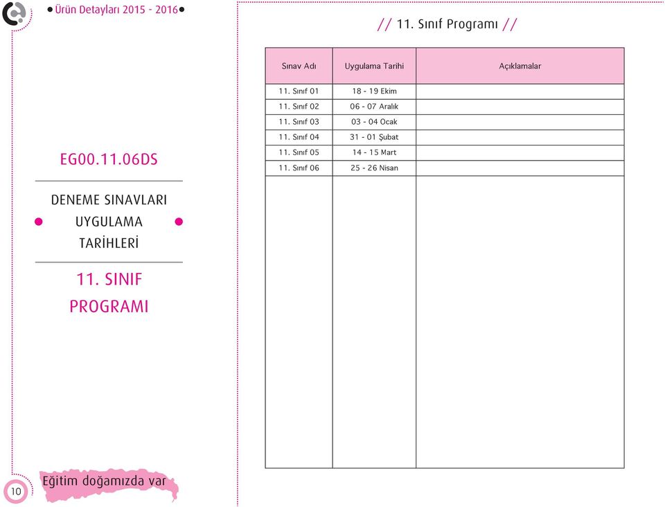 Sınıf 0 8-9 Ekim. Sınıf 02 06-07 Aralık. Sınıf 03 03-04 Ocak EG00.