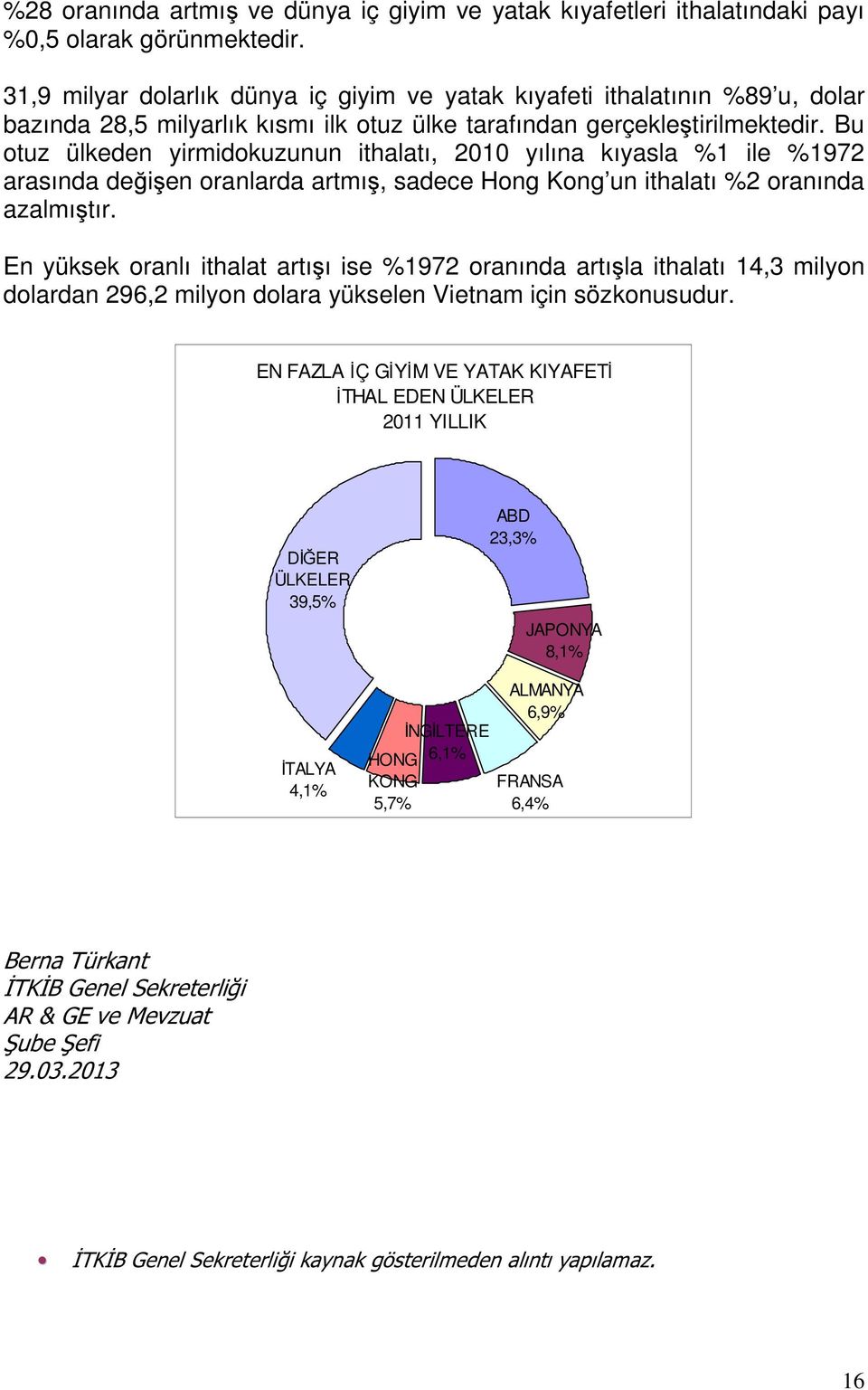 Bu otuz ülkeden yirmidokuzunun ithalatı, 2010 yılına kıyasla %1 ile %1972 arasında değişen oranlarda artmış, sadece Hong Kong un ithalatı %2 oranında azalmıştır.