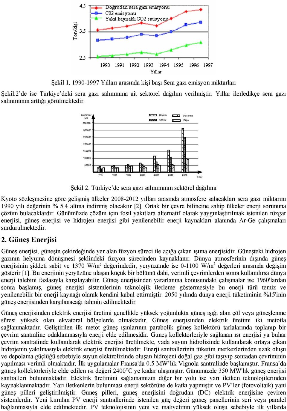 Salınımlar (Gg) 350000 Çevrim Sanayi Ulaştırma Diğer 300000 250000 200000 150000 100000 50000 1990 1995 1997 2000 2005 2010 2020 Yıllar Şekil 2.