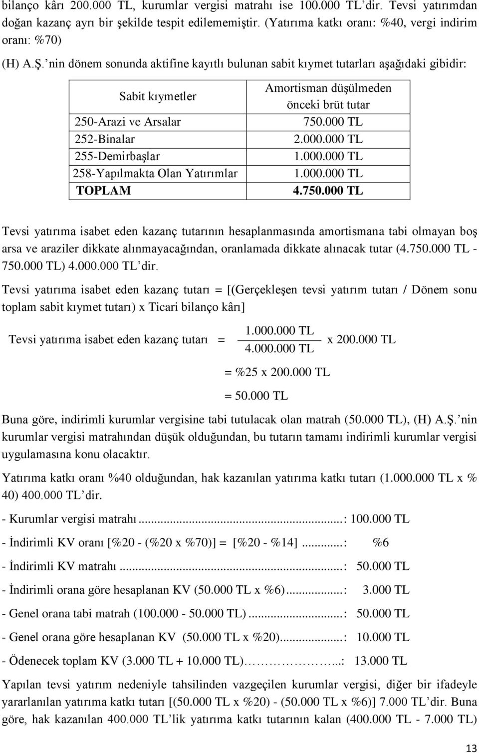 Amortisman düşülmeden önceki brüt tutar 750.