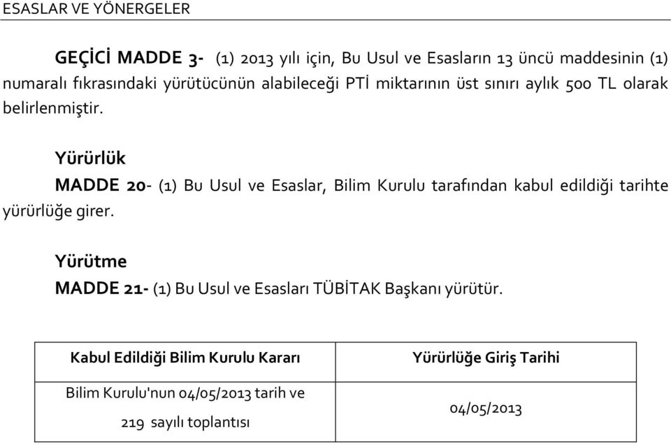 Yürürlük MADDE 20- (1) Bu Usul ve Esaslar, Bilim Kurulu tarafından kabul edildiği tarihte yürürlüğe girer.