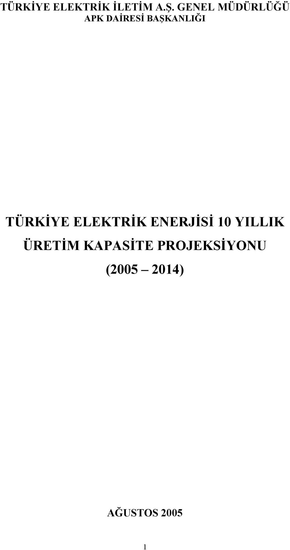 TÜRKİYE ELEKTRİK ENERJİSİ 10 YILLIK