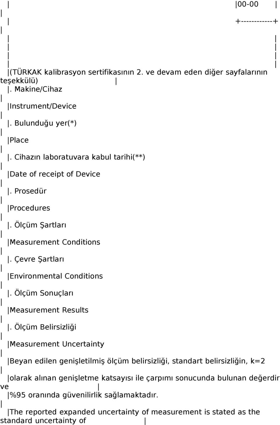 Ölçüm Sonuçları Measurement Results.