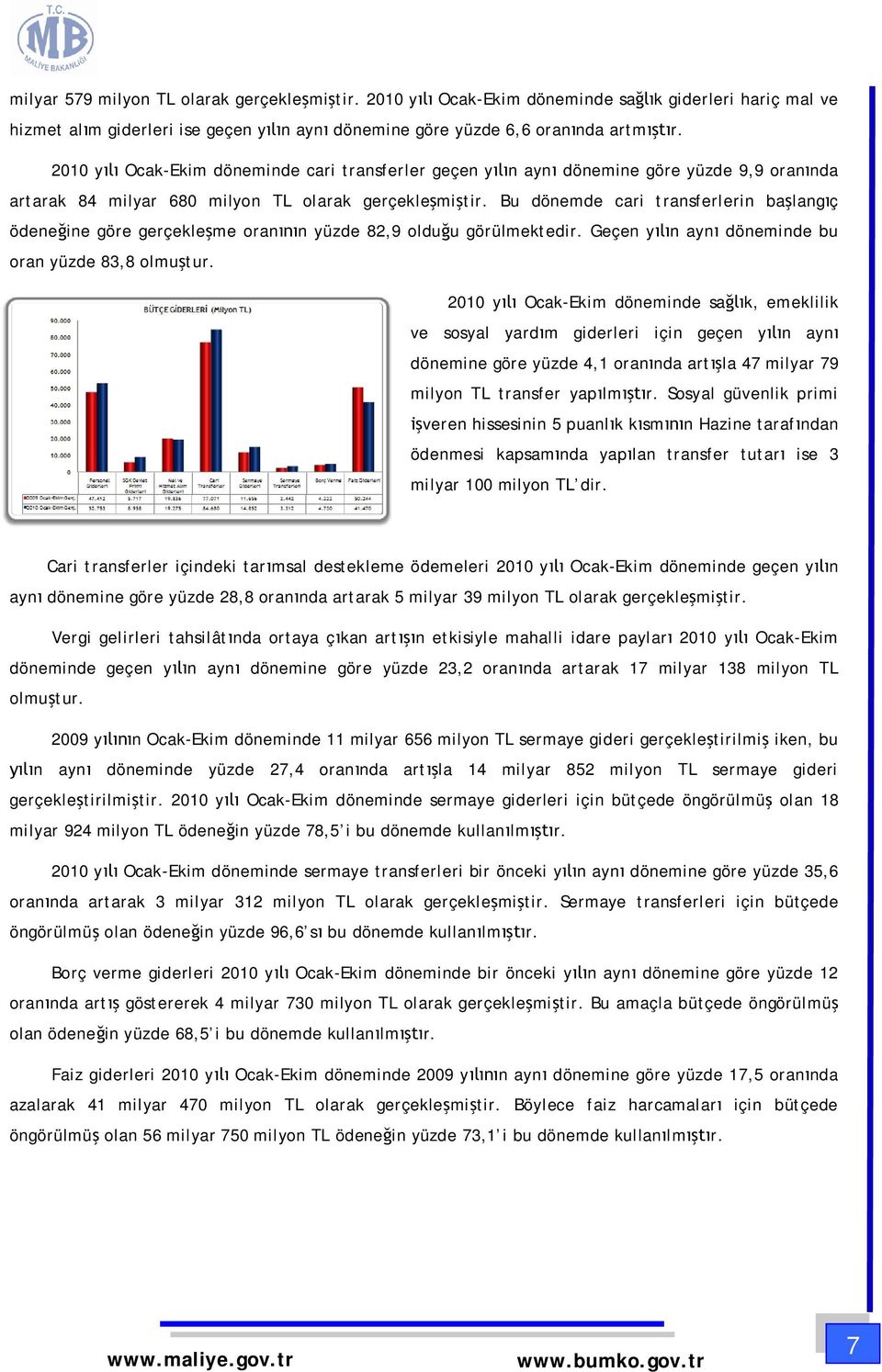 Bu dönemde cari transferlerin ba lang ç ödene ine göre gerçekle me oran n yüzde 82,9 oldu u görülmektedir. Geçen y n ayn döneminde bu oran yüzde 83,8 olmu tur.