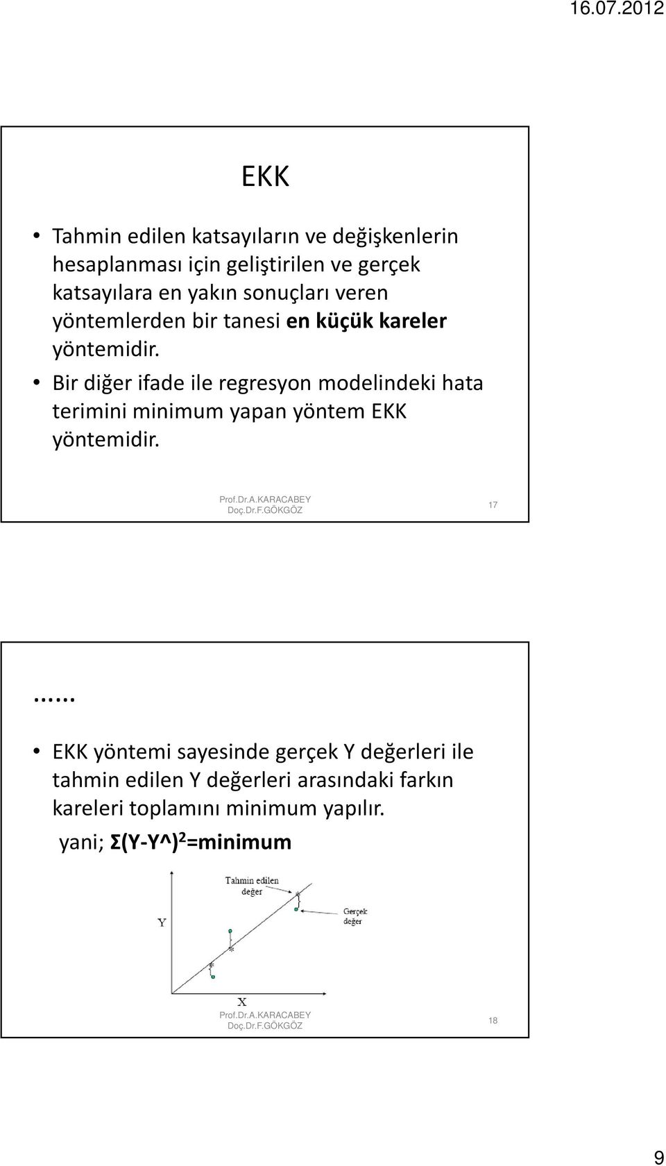 Bir diğer ifade ile regresyon modelindeki hata terimini minimum yapan yöntem EKK yöntemidir.