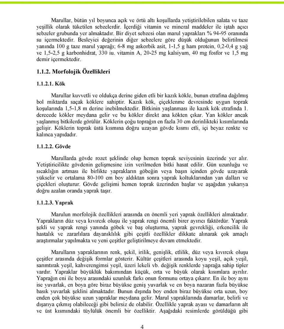 Besleyici değerinin diğer sebzelere göre düşük olduğunun belirtilmesi yanında 100 g taze marul yaprağı; 6-8 mg askorbik asit, 1-1,5 g ham protein, 0,2-0,4 g yağ ve 1,5-2,5 g karbonhidrat, 330 iu.