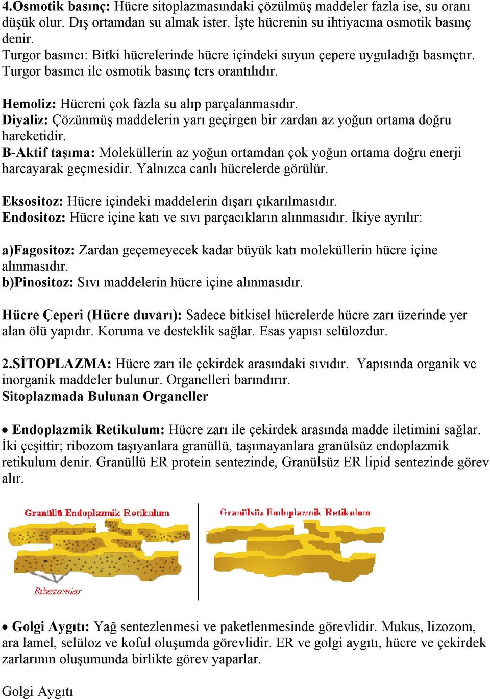 Diyaliz: Çözünmüş maddelerin yarı geçirgen bir zardan az yoğun ortama doğru hareketidir. B-Aktif taşıma: Moleküllerin az yoğun ortamdan çok yoğun ortama doğru enerji harcayarak geçmesidir.