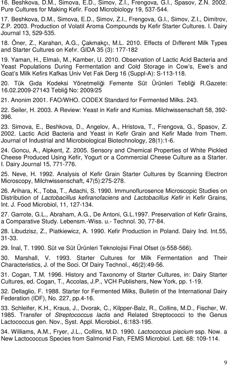 Effects of Dıfferent Milk Types and Starter Cultures on Kefır. GIDA 35 (3): 177-182 19. Yaman, H., Elmalı, M., Kamber, U. 2010.