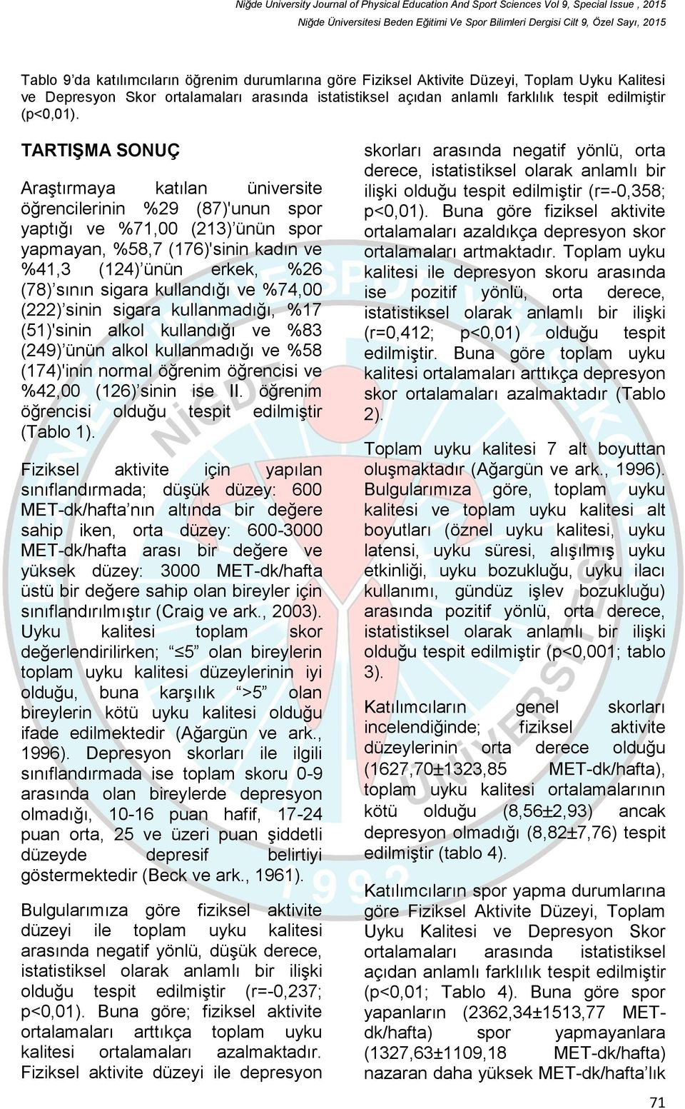 kullandığı ve %74,00 (222) sinin sigara kullanmadığı, %17 (51)'sinin alkol kullandığı ve %83 (249) ünün alkol kullanmadığı ve %58 (174)'inin normal öğrenim öğrencisi ve %42,00 (126) sinin ise II.