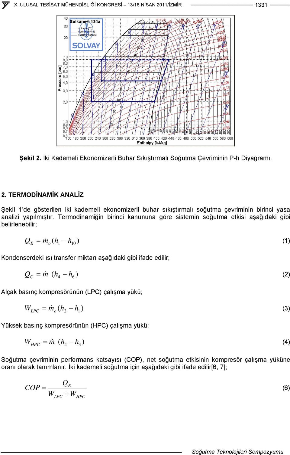 ) (2) Alçak basınç kompresörünün (LPC) çalışma yükü; W LPC m ( h 2 h1) (3) o Yüksek basınç kompresörünün (HPC) çalışma yükü; W HPC m ( h h3) () Soğutma çevriminin performans katsayısı (), net