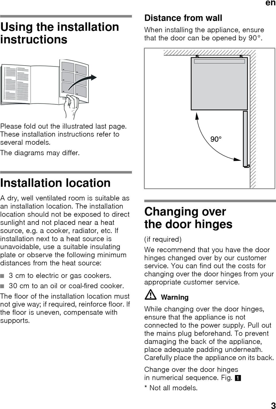 Installation location A dry, well ventilated room is suitable as an installation location. The installation location should not be exposed to direct sunlight and not placed near a heat source, e.g. a cooker, radiator, etc.
